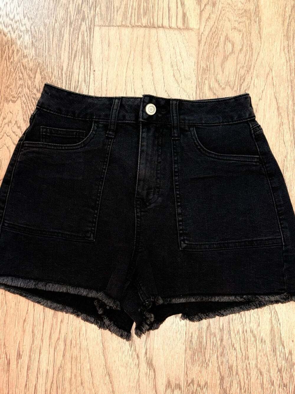Altar'd State Black Denim Raw Hem Shorts Size 24